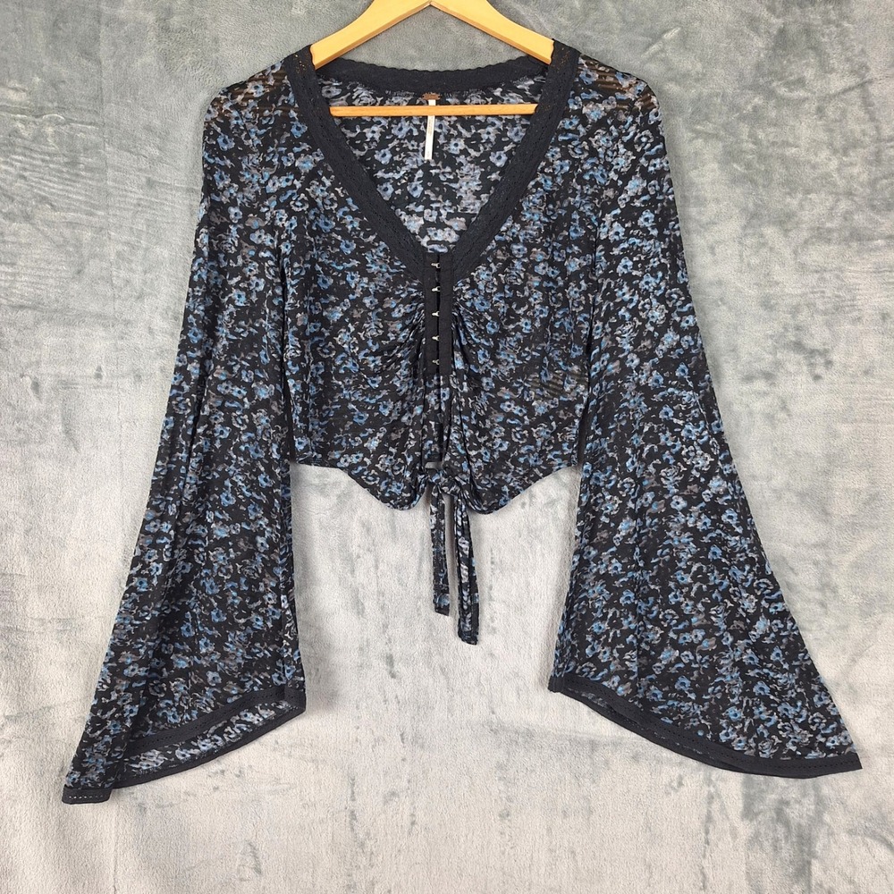 Free People Top Small Whimsigoth Fairy Grunge Crop Tie Front Flare Floral Boho